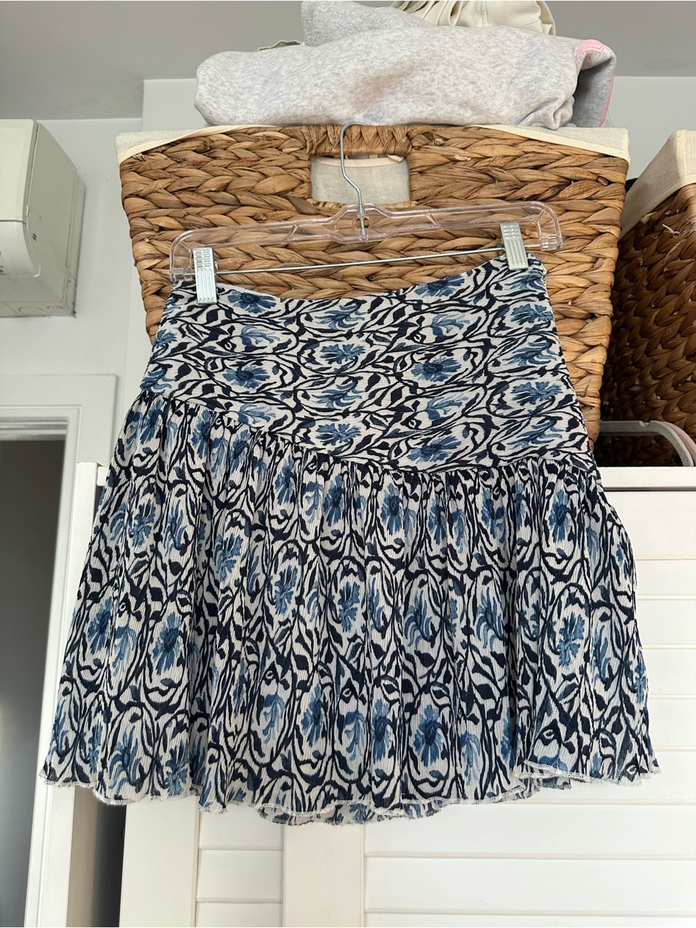 Blue Floral Tiered Mini Skirt